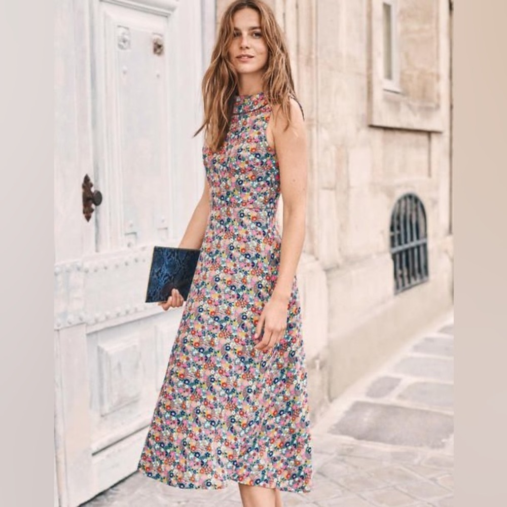 Boden Clarissa Midi Dress 2 6R cameo blue country garden floral sleeveless